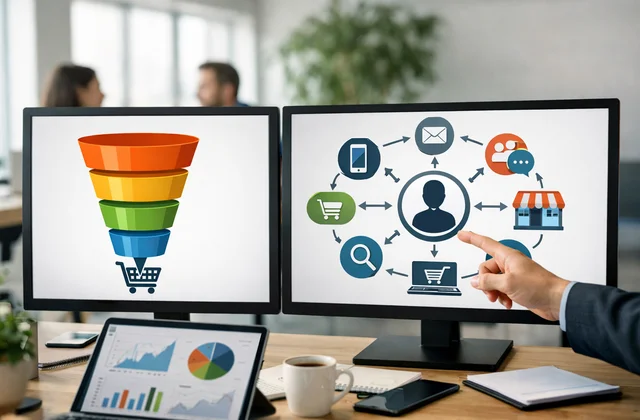 Інфографіка еволюції воронки продажів у багатоканальній екосистемі цифрового маркетингу