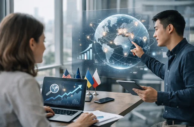 Глобальна карта з мережевими з’єднаннями що показують SEO стратегія цифровий бізнес