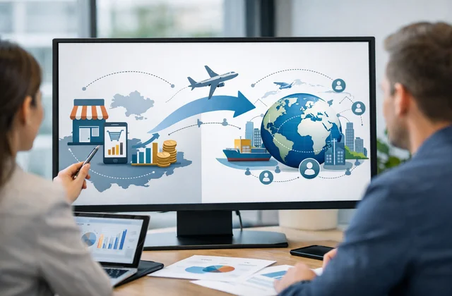 Інфографіка переходу локального digital-бізнесу до глобального ринку та бізнес масштабування