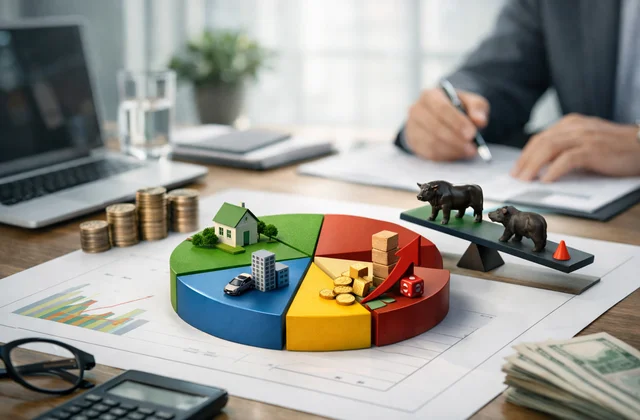 Інфографіка розподілу інвестиційних активів і ризиків для диверсифікації інвестицій