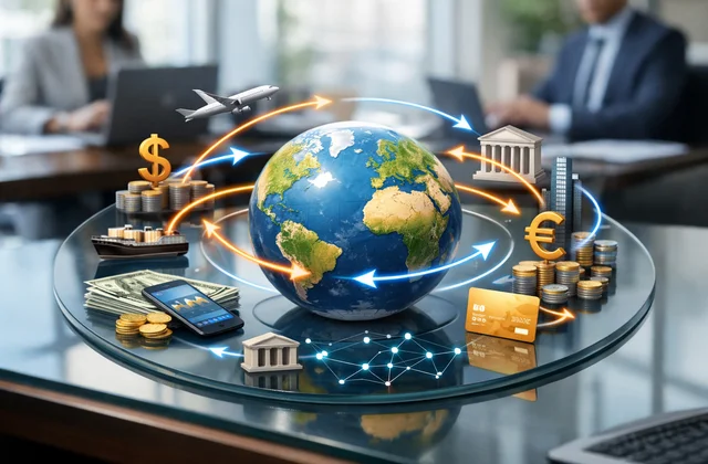 Інфографіка глобальних фінансових потоків та систем міжнародні платежі для бізнесу