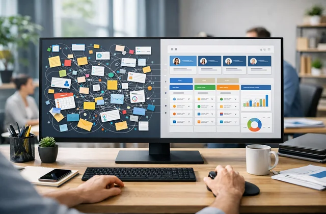 Інфографіка перетворення хаотичних даних клієнтів у структуровану CRM систему для управління продажами