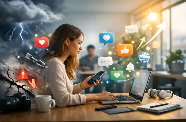Абстрактні стрілки та потоки повідомлень показують динаміку digital-комунікації у маркетингу