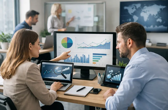 Команда аналізує панель пошукових даних для SEO та digital-стратегії