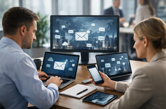 Ілюстрація email-маркетинг у B2B комунікації між компаніями через цифрові листи