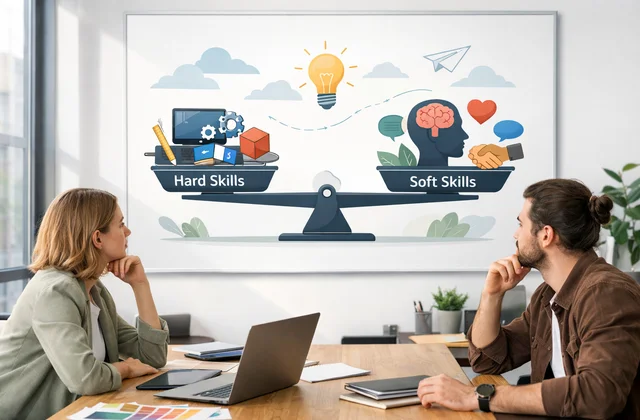 Інфографіка балансу hard і soft skills у дизайні та менеджменті