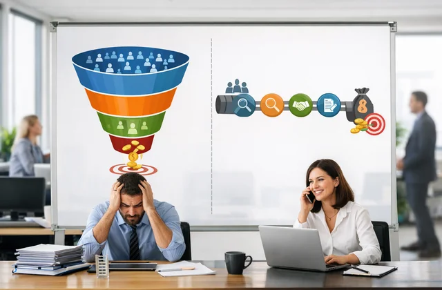Інфографіка різниці між воронкою продажів і процесом угод у B2B