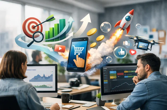 Абстрактні стрілки росту та перешкод символізують розвиток digital-реклами у месенджерах