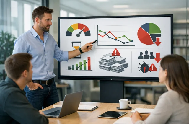 Інфографіка метрик продуктивності команди розробки та KPI ефективності