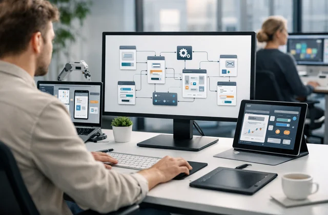 Інтерфейс платформи для автоматизації UI/UX дизайну з аналітичними панелями на екрані