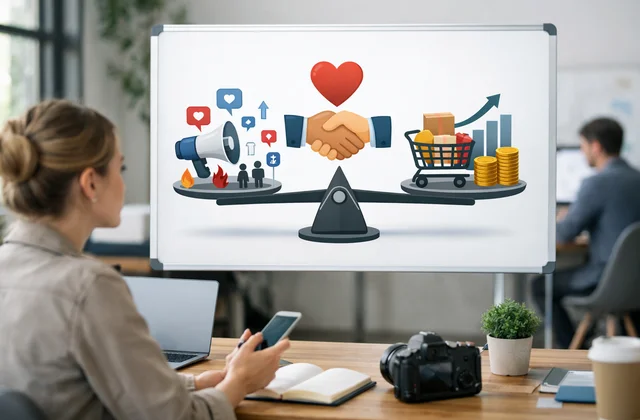Інфографіка балансу вірального контенту довіри та продажів у SMM